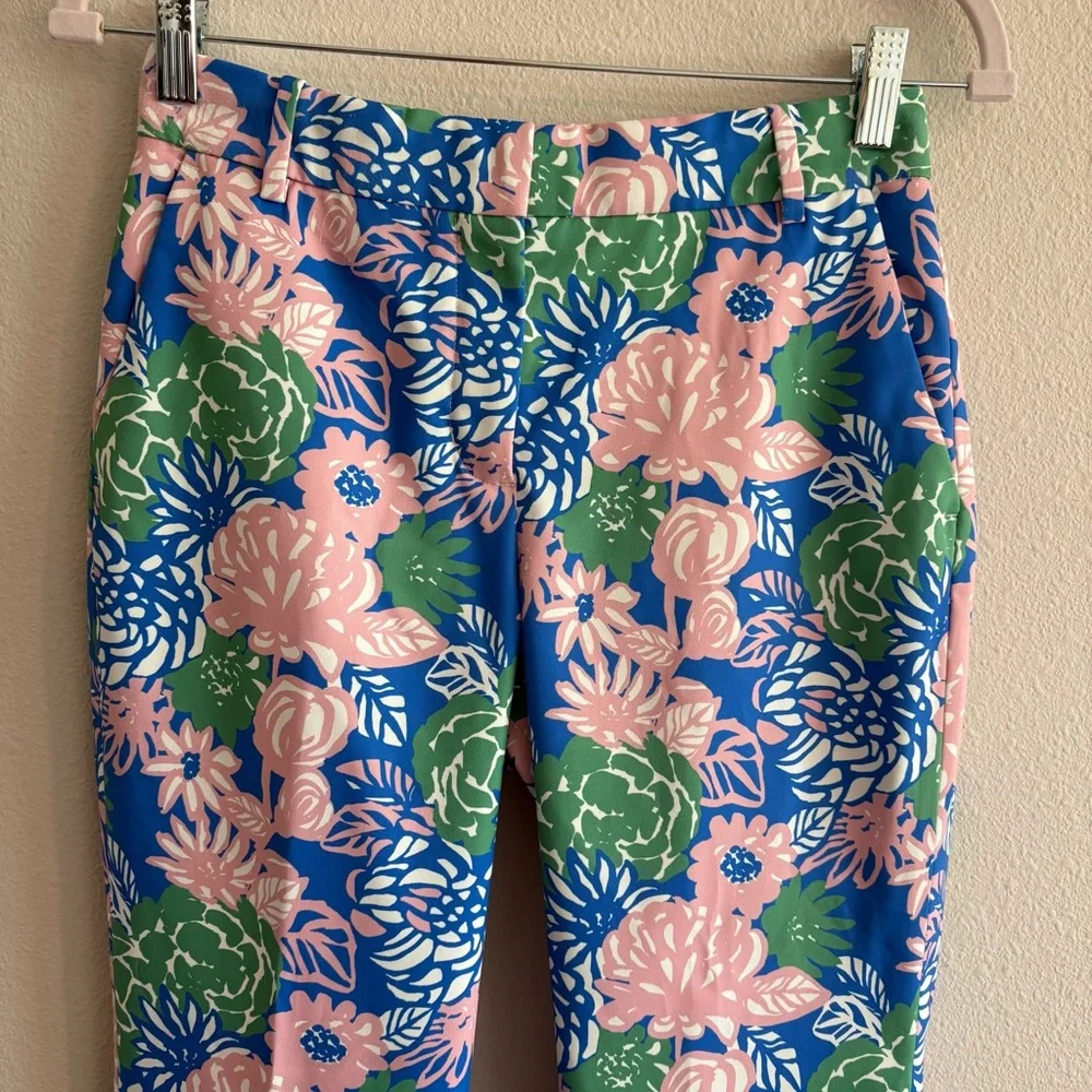 Tory Burch Sport Printed Tech Twill Golf Pants Women’s 0 Ribbon Bouquet Blue